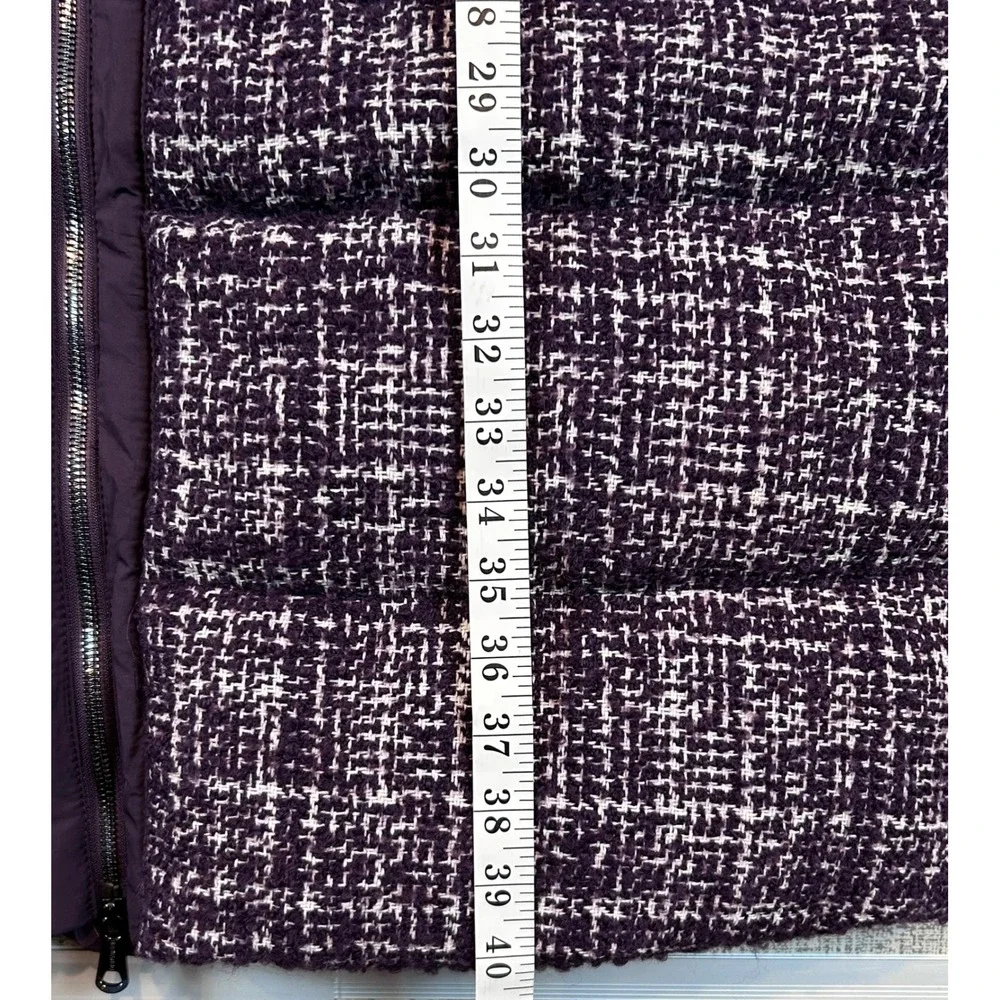 NWT Bernardo Womens EcoPlume Mixed Media Tweed Puffer Coat Purple Long Parka •L•